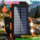 Solar Power Bank 20000mAh Portable Charging Poverbank External Battery Charger Strong Light LDE Light for All Smartphones