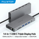 PULWTOP  Laptop Docking Station Dual Monitor with Dual HDMI+DP+Ethernet+SD/TF+USB C Port+Audio+PD for MacBook, Dell, HP