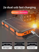 Solar Power Bank 20000mAh Portable Charging Poverbank External Battery Charger Strong Light LDE Light for All Smartphones