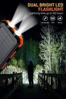 Solar Power Bank 20000mAh Portable Charging Poverbank External Battery Charger Strong Light LDE Light for All Smartphones